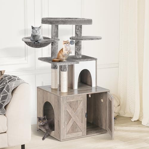 Snughome Cat Litter Box Enclosure with Cat Tree Tower, Condo, and Scratching Post