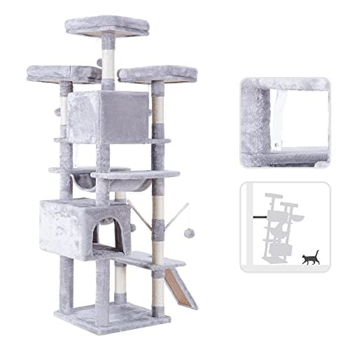 Hey-brother Light Gray 71" XL Cat Tree with 3 Padded Perches & Scratcher MPJ034W