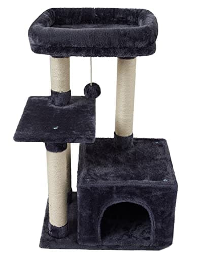 Beige Sisal Cat Tree withJump Platform and Scratching Posts — Smokygrey