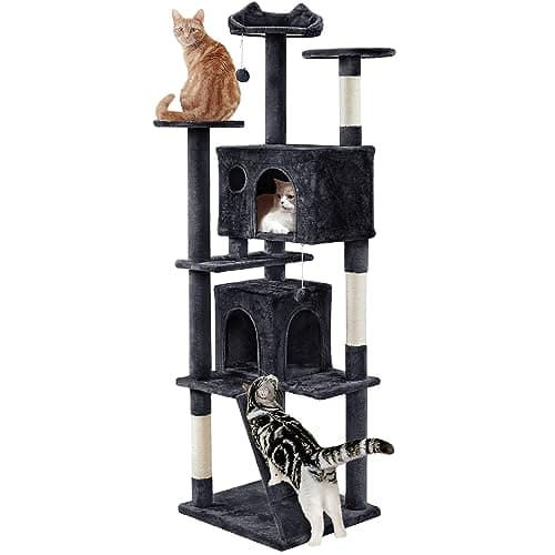 54in Multi-Level Cat Tree Tower for Indoor Cats with Scratching Posts and Dangling Balls, Pink — Black