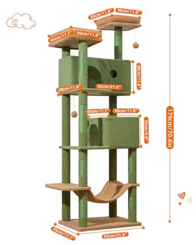 Taoqimiao Large Cat Tree with 7 Scratching Posts & 2 Perches MS030LT Cactus