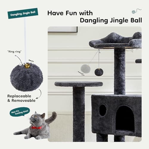DUMOS 54-inch Multi-Level Indoor Cat Tree with Condos & Scratch Posts – Dark Grey