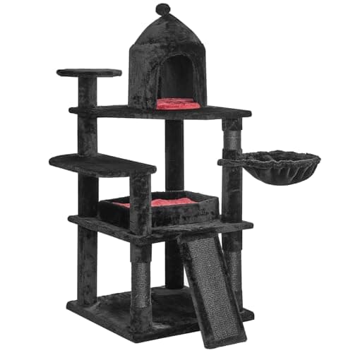BEWISHOME Gothic Cat Tree with Coffin Bed & Scratching Ramp Black MMJ92R