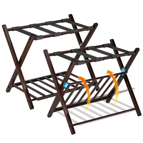 Foldable Luggage Stand with Magnetic Lock, Brown, 2 Pack