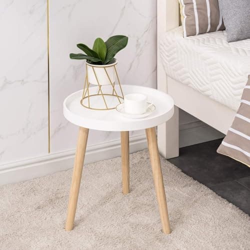 Apicizon White Round Side Table, Living & Bedroom Nightstand, Easy Assembly, 15x18 Inches