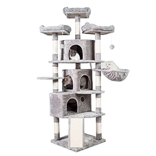 Hey-Brother XL Cat Tree 73.4" Light Gray MPJ032W 3 Caves 3 Perches