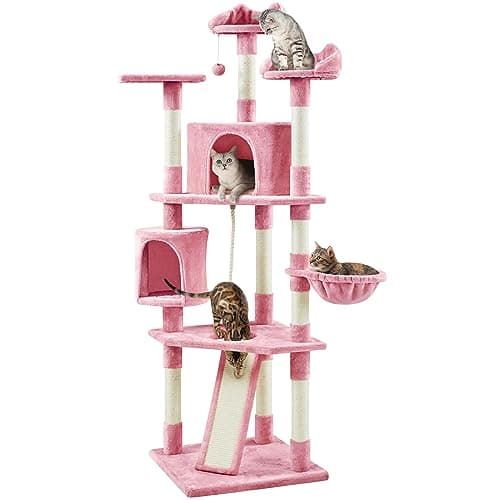 Yaheetech Dark Gray and White Multi-Level Cat Tree for Kittens and Cats - Sisal Scratching Posts and Plush Perches — Pink