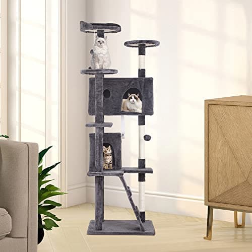 BestPet 70in Cat Tree Tower with Scratching Posts & Toys, Multi-Level Activity Center,Light Gray