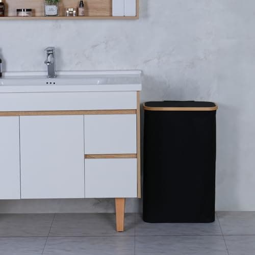 Slim Laundry Hamper with Lid - 60L, Black