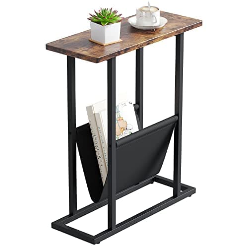 Yusong Narrow Side Table for Small Spaces, Rustic Brown, Slim Storage Holder