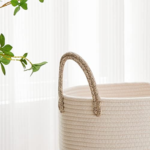 Vippo Large Woven Laundry Basket - White & Brown, 58L