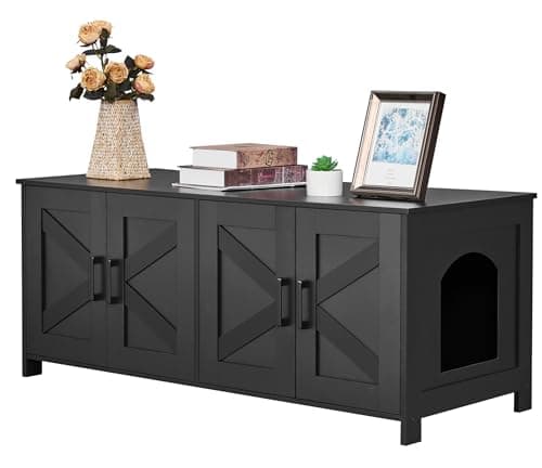 Homedy 2 Cat Litter Box Enclosure, Hidden Double Room, Black