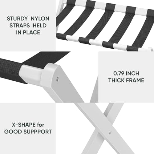 Folding Luggage Rack, White Bamboo Suitcase Stand with Storage Shelf, 2 Pack, Holds up to 131 lb