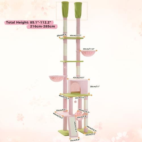 PAWZ Road Pink Cat Tree with 7 Tiers & Cozy Hammocks for Indoor Cats