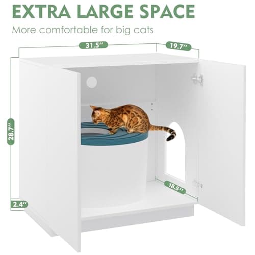 Modern Large Cat Litter Box Enclosure with Storage & Side Cabinet (White)