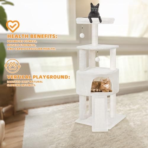 Beige 45in Multi-Level Cat Tree Tower with Scratching Post & Toys