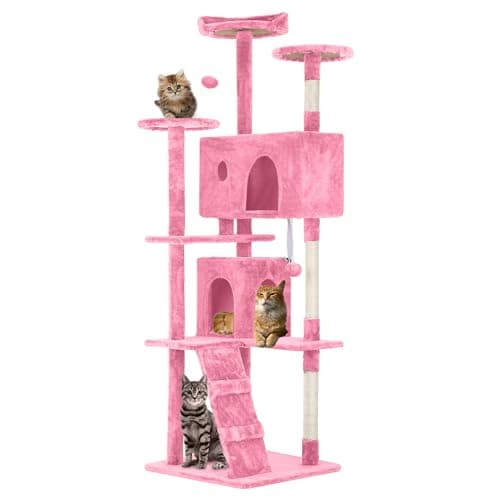54in Multi-Level Cat Tree with Scratching Post and Cozy Platforms - Space-Saving Indoor Condo for Cats, Pink — Pink