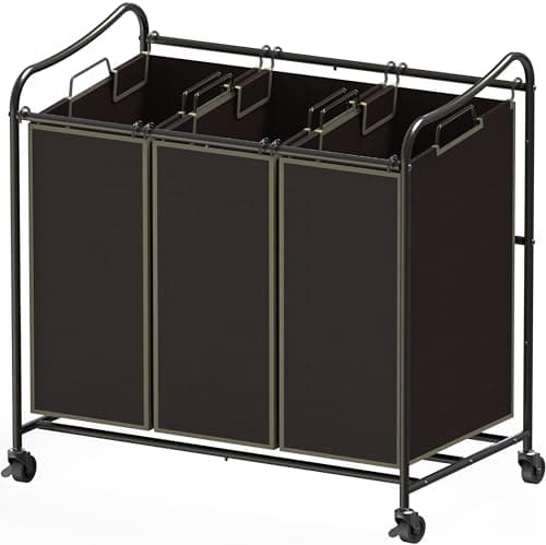 Silver Durable 3-Bag Laundry Sorter Cart – Heavy Duty Rollable Hamper — Bronze