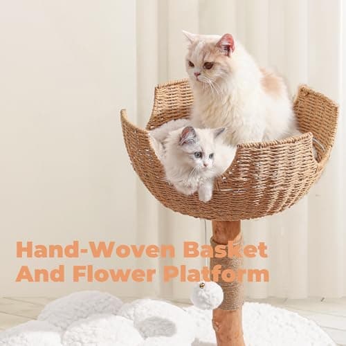 Luxurious White Wood Cat Tree by Easyego with Scratching Posts & Flower Platforms