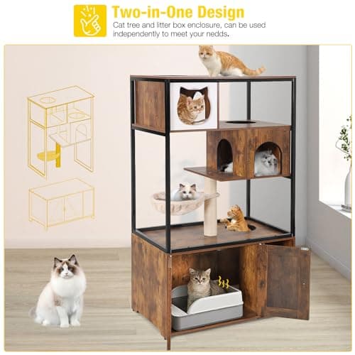 Aivituvin Wooden Cat Washroom with Litter Box, Condo & Storage