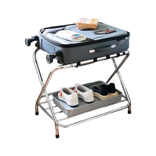 Chrome Double Rack Luggage Organizer, Assembled, Guest Room Pack