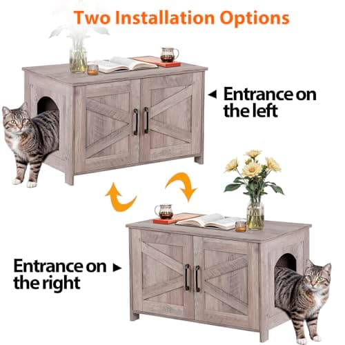 ZENY Cat Litter Box Enclosure, Wooden Divider, Farmhouse Style, Hidden Cabinet