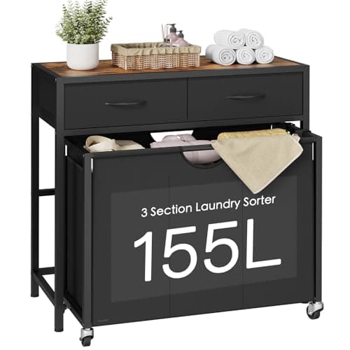 3-Section Rolling Laundry Hamper with Drawers for Organized Laundry Room