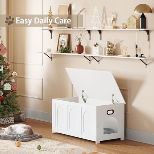 DINZI LVJ Hideaway Cat Litter Box, Flip Top & Sturdy Enclosure, White