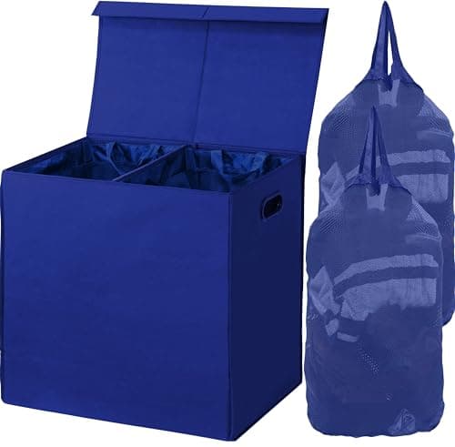Black Houseware Double Laundry Hamper with Lid & Removable Bags — Dark Blue