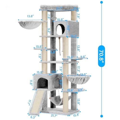 Hey-brother Light Gray 70.8" Multi-Level Cat Tree Tower MPJ036W