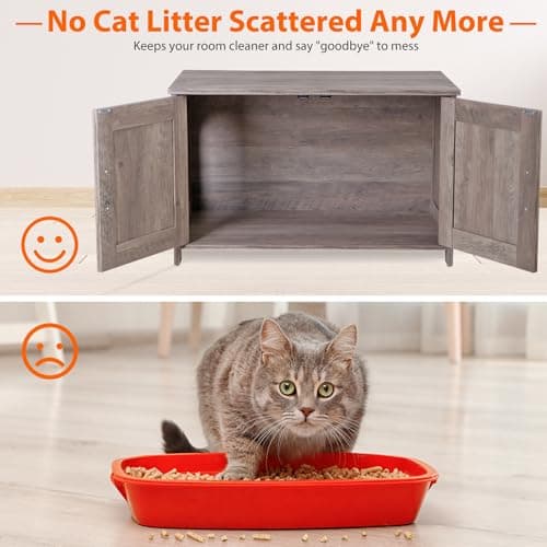 ZENY Cat Litter Box Enclosure, Wooden Divider, Farmhouse Style, Hidden Cabinet