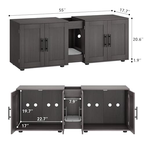 GAOMON 2-Cat Hidden Litter Box Furniture, Walnut Wood Enclosure, 55" L x 17.7" W