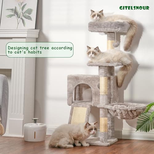 Light Gray Multi-Level Cat Tower GCT005SW with Scratching Board and Perches