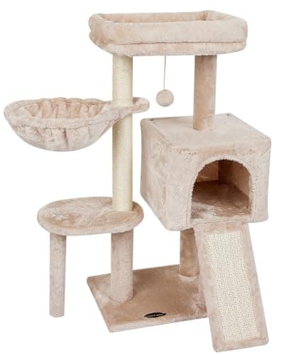 Cute Pink Cat Tree with Scratching Posts & Jump Platform — Beige