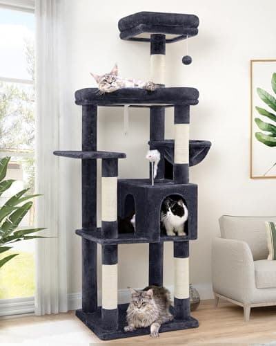 68-inch Sturdy Cat Tree for Adult Big Cats, 20 lbs Heavy Duty Light Grey — Dark Grey
