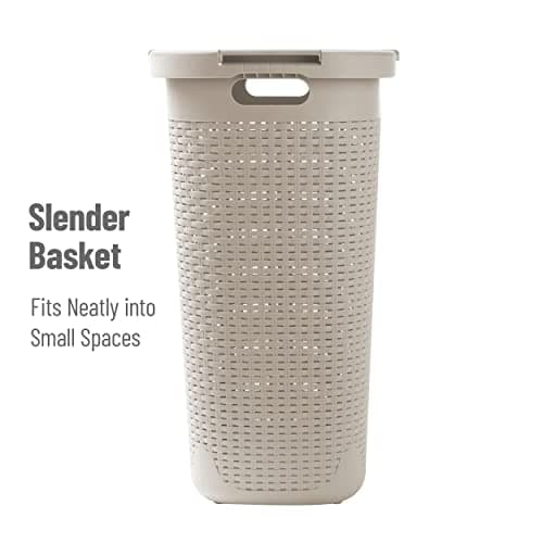 60L Slim Laundry Hamper with Lid, Set of 2, Ivory