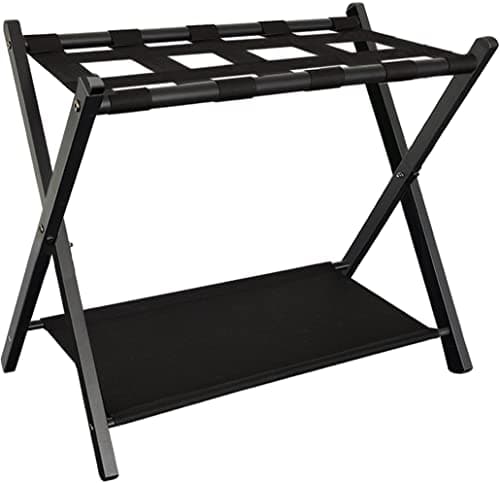 Black Foldable Suitcase Stand with Shelf, Hotel Guest Room Essential, 1 Pack