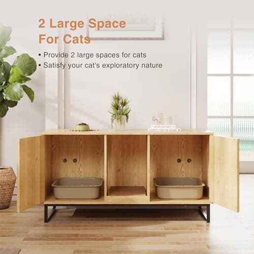 2-Cat Litter Box Enclosure with Scratch Pad & Double Room Cabinet
