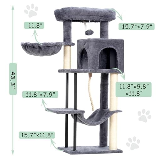 Smoky Gray 43.3 inch Sturdy Cat Tree Tower for Cats and Kittens