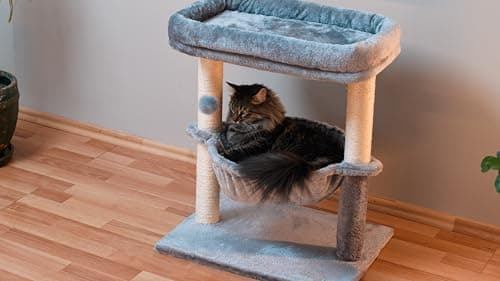Sturdy 24-inch Multi-Level Cat Tree with Hammock & Scratching Post - Light Gray