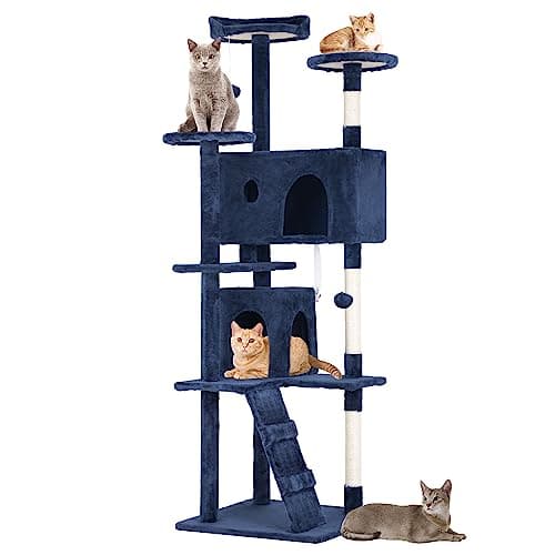 BestPet 70in Cat Tree Tower with Scratching Posts & Toys, Multi-Level Activity Center,Light Gray — Navy Blue
