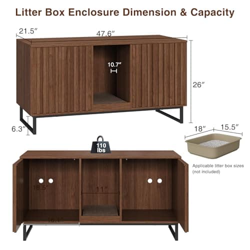 Cat Litter Box Enclosure for 2 Cats, Brown TV Stand & Washroom
