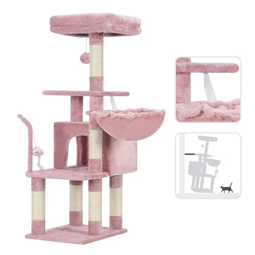 Pink Cat Tree Condo with Toy and Scratching Posts for Indoor Cats