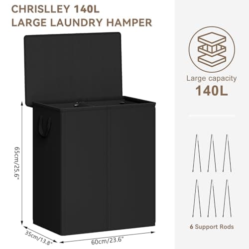 Chrislley 2 Section Double Laundry Basket, Black