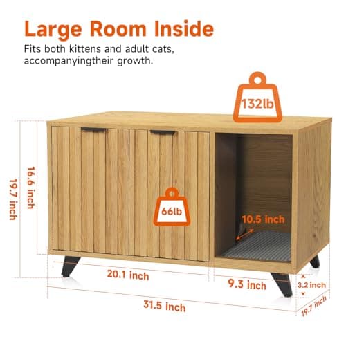 Modern Cat Litter Box Enclosure with Scratching Pad & Natural Oak Legs