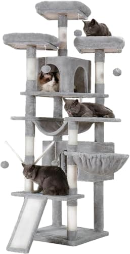 Smoky Gray XL Cat Tree - 71 Inches Multi-Level with 3 Perches & Scratcher MPJ034G — Light Gray