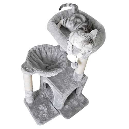 Pesofer Small Cat Tree with Sisal Scratcher and Hammock Light Gray
