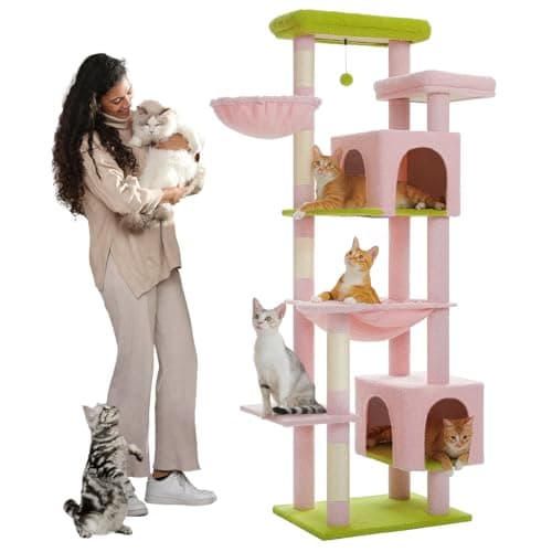 PETEPELA Gothic Cat Tree for Large Indoor Cats, Black with Big Hammock and Scratching Posts — Pink
