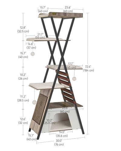 FourFurPets Camel Brown 72.4" Multi-Level Cat Tree with Scratching Board