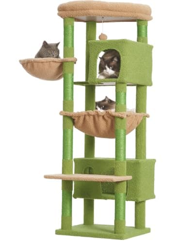 Large Cat Tree Tower GCT030-MGY: 8 Scratching Posts, 2 Platform Condos, Green & Brown